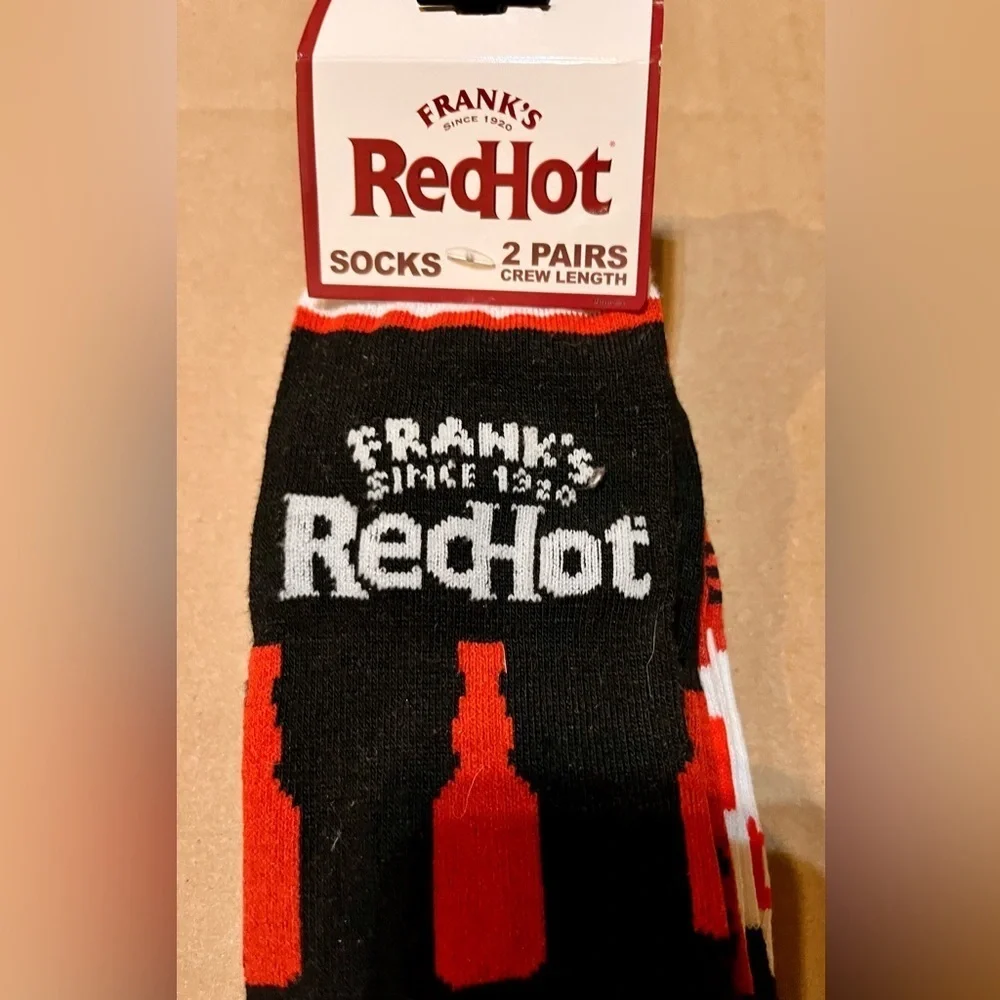 NWT Frank's RedHot Sauce Crew Socks | 2 Pair Pack | Men's Size 8-12 Foodie Gift